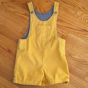 Retro Corduroy Romper Overalls Shorts Yellow Vintage